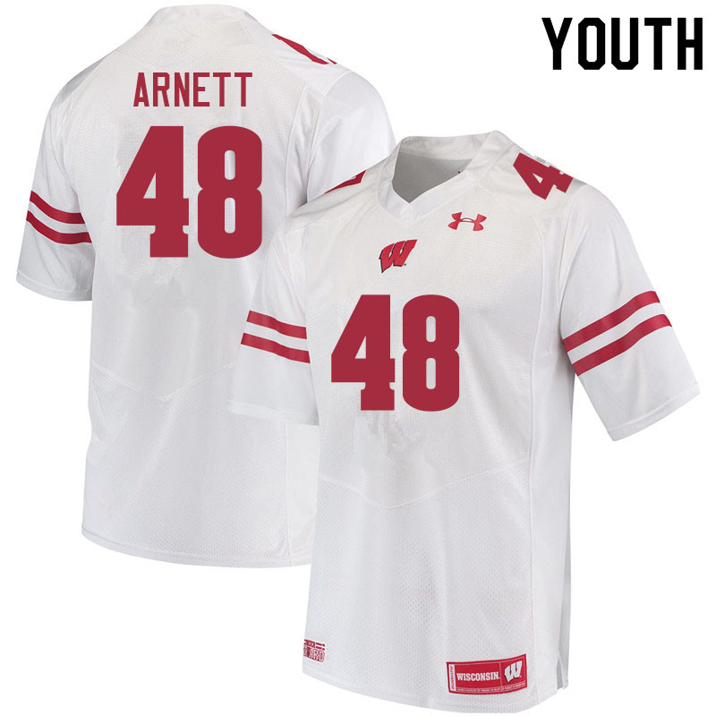 Youth #48 Owen Arnett Wisconsin Badgers College Football Jerseys Sale-White - Click Image to Close